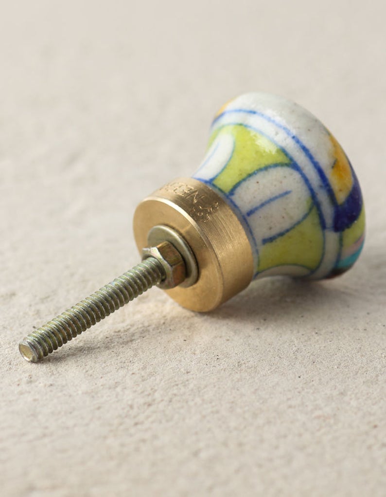 Hand-Painted Star Ceramic Knobs: Multi-Color Furniture Pulls Brass