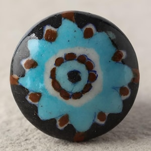 Pomo de cerámica para gabinete pintado a mano: Flor turquesa, herrajes modernos