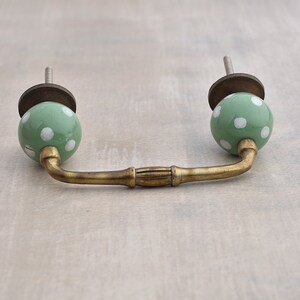 White Polka Dots on Green Base Kitchen Cabinet Ceramic Pull (Sold in Sets)