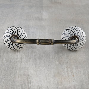 White Ceramic Cabinet Pull with Black Design | Stylish Kitchen Handles & Wardrobe Pulls | Cupboard Hardware Set