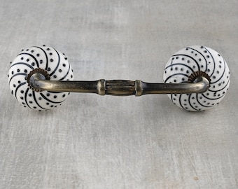 White Ceramic Cabinet Pull with Black Floral Design: Kitchen & Wardrobe Hardware