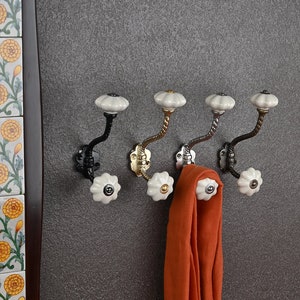 Off-White Handmade Ceramic Wall Hook Vintage Metal Coat & Bath Hook Decorative Furniture Hardware