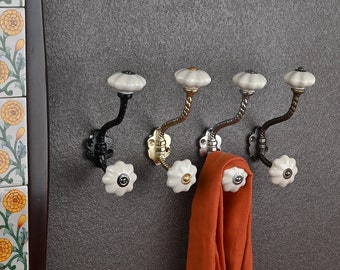 Off-White Handgefertigte Keramik Wandhaken Vintage Metall Kleider- & Badehaken Dekorative Möbelbeschläge