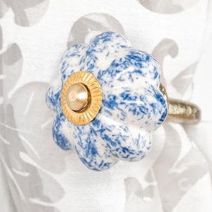 Handmade Ceramic Curtain Tie Back Hook: Light Blue & White Antique Style
