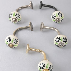 Handmade Ceramic Curtain Tie Back: Black & Lime Floral Towel Hook image 4