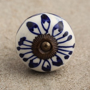 Blue Flower on a White Cabinet Knob | Furniture Door Ceramic Knobs , Furniture Knobs, Drawer Pulls, Dresser Knobs, Kitchen Cabinet Knob