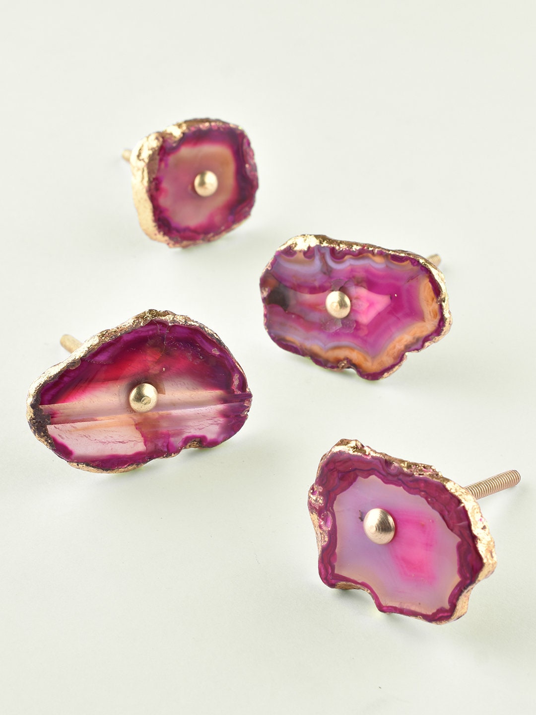 Natural Agate Stone Knobs(Sold in Sets) - Handmade Decorative Drawer Pulls for Cabinets & Dressers, Unique Vintage Style Hardware