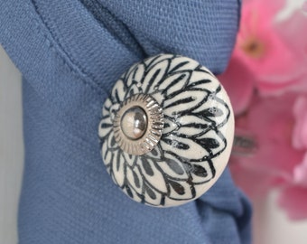 Handmade Ceramic Curtain Tie Back: Rustic Floral Towel Hook