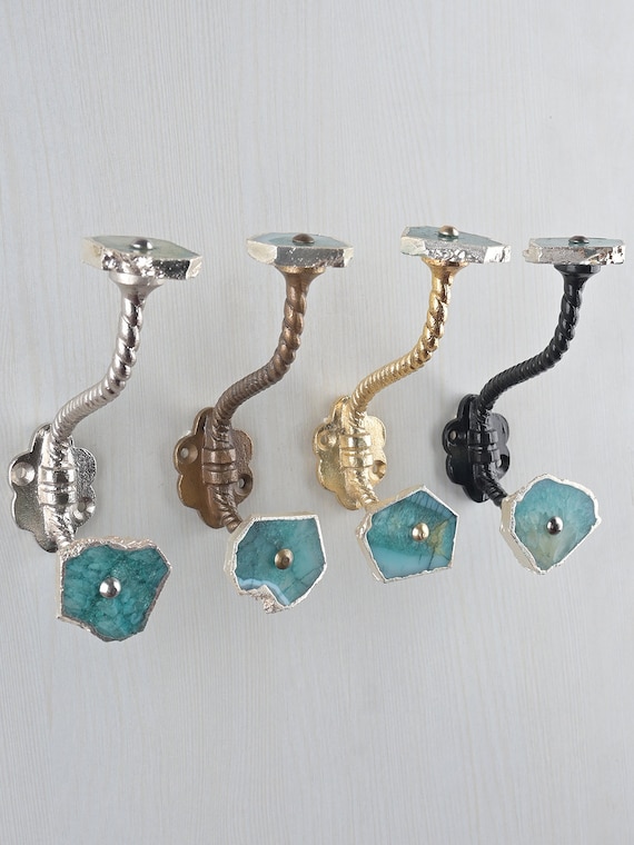 Turquoise Handmade Agate Natural Gemstone Wall Hook vintage Wall Hook Coat Hanger Metal Wall Hooks Furniture Hardware Hooks Bath Hooks Etsy