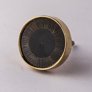 Unique Round Black Wooden Brass and Nickle Finish Drawer Knobs (Sold in Sets)