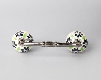 Round Ceramic Cabinet Pull: Green, Off-White, and Black - Sold in Sets