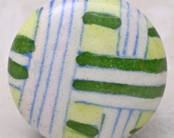 Hand-Painted Ceramic Cabinet Knob: Green, Pink & White Accent Decor