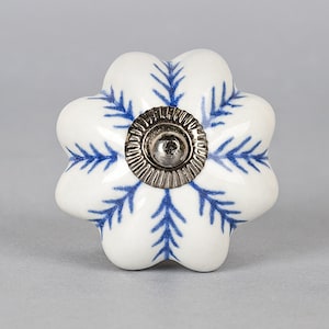 Handmade Blue Design on White Base Ceramic Drawer Knob, Furniture Knobs, Drawer Pulls, Dresser Knobs, Kitchen Cabinet Knob