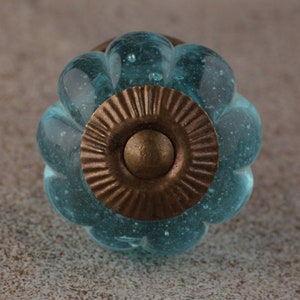 Decorative Light Turquoise Glass Flower Kitchen Cabinet Knob (Sold in Sets)