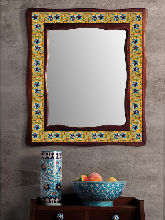 Mirror Made From Old Japanese Ceramic Tiles (30 x 46cm) Mirror Made From Old Japanese Ceramic Tiles (30 x 46cm)