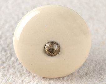 Solid Cream Shade Base Ceramic Cabinet Knobs | Furniture Door Ceramic Knobs | Ceramic Knob (Sold in Sets)