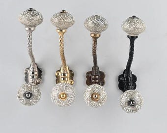 Designer gebrochener grauer keramischer weißer geprägter Knopf mit Metallwandhalter