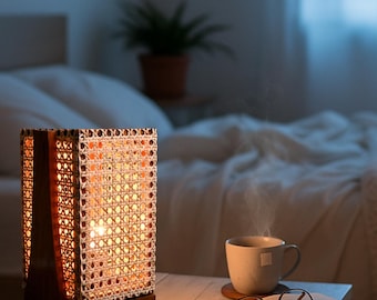 Handmade Wooden Table Lamp: Bohemian Rustic Home Decor