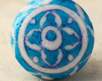 Ceramic Cabinet Knob Set - Turquoise  White Handmade Decorative Drawer Pulls for Cabinets & Furniture