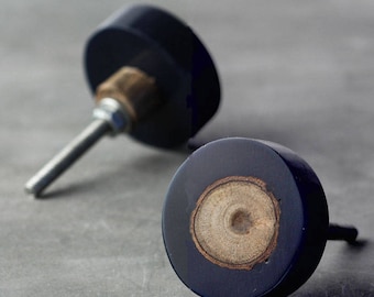 Dark Blue Timber Resin Knob(Sold in Sets), Modern Round Cabinet Drawer Pulls