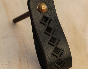 Handmade Leather Drawer Pulls - Black (Sold in Sets)