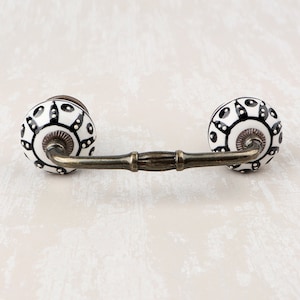 Ceramic Drawer Pull Set White Black Embossed Design Handmade Cabinet Knobs Vintage Style Handles Replacement Hardware