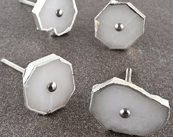 White  Dyed Agate Stone Knobs: Unique Cabinet & Drawer Pulls