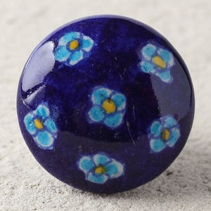 Antique Blue Turquoise Floral Design Ceramic Cabinet Knobs | Furniture Door Ceramic Knobs | Ceramic Knob (Sold in Sets)