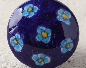 Pomo de cerámica para gabinete con diseño floral azul turquesa
