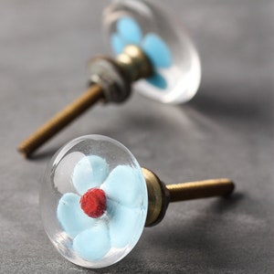 Turquoise Floral Glass Cabinet Knob: Kitchen Home Decor