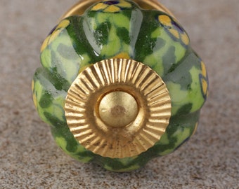 Yellow Flower and Lime Green Leaf with Green Base Knob (Sold in Sets)