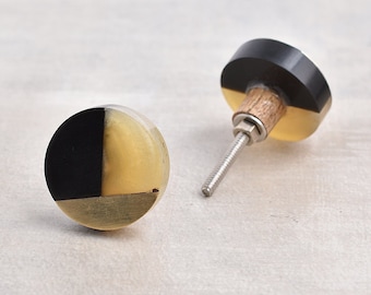 Geometric Black & Gold Wood Cabinet Knob: Modern Drawer Pull