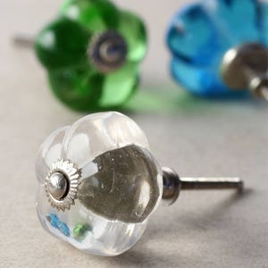 Translucent Glass Melon Shaped Drawer Knob (Sold in Sets), Glass Crystal Cabinet Knobs | Glass Door Knobs with Screws for Home Decor