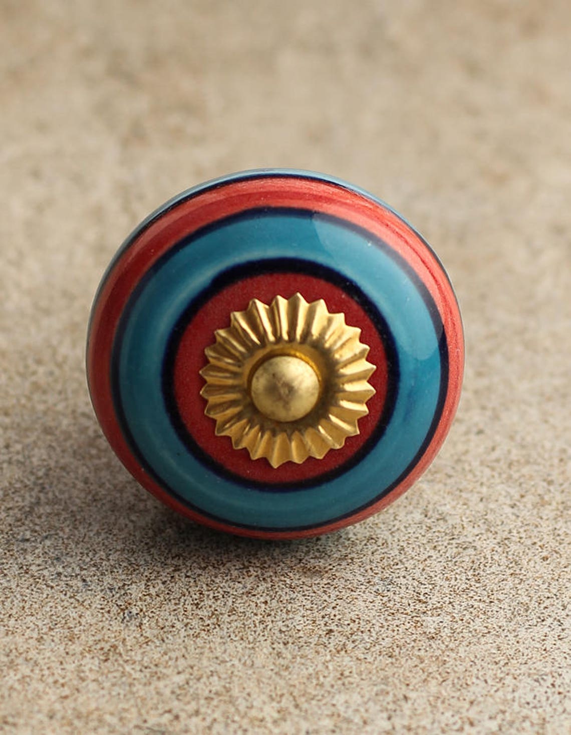 Blue and Red Circular Striped Ceramic Knobs Etsy Australia