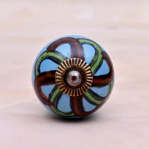 Hand Painted Sky Blue Multicolor Swirl Ceramic Cabinet Knob