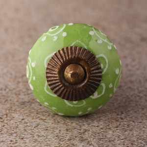 White Embossed Design with Green base Kitchen Handle Drawer Knob (Sold In Sets)