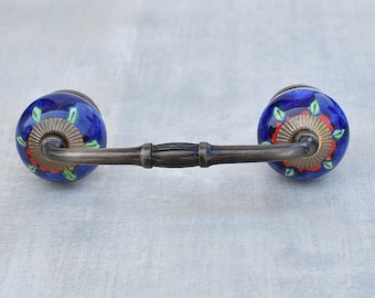 Red Flower Ceramic Drawer Pull: Vintage Style Knobco Home Decor