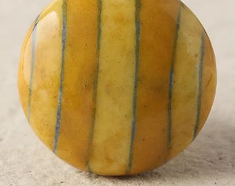 Hand-Painted Ceramic Knob: Mustard Yellow Stripes, Vintage Style