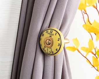 Gancho para sujetar cortinas de cerámica con diseño de reloj de París: soporte decorativo pintado a mano