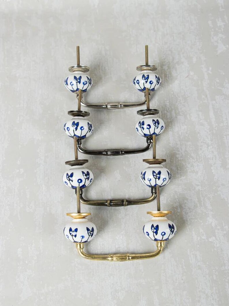 Floral Ceramic Drawer Pull: Blue & White Vintage Cabinet Knob - Etsy