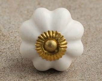 White Ceramic Floral Cabinet Knob (Sold in Sets)