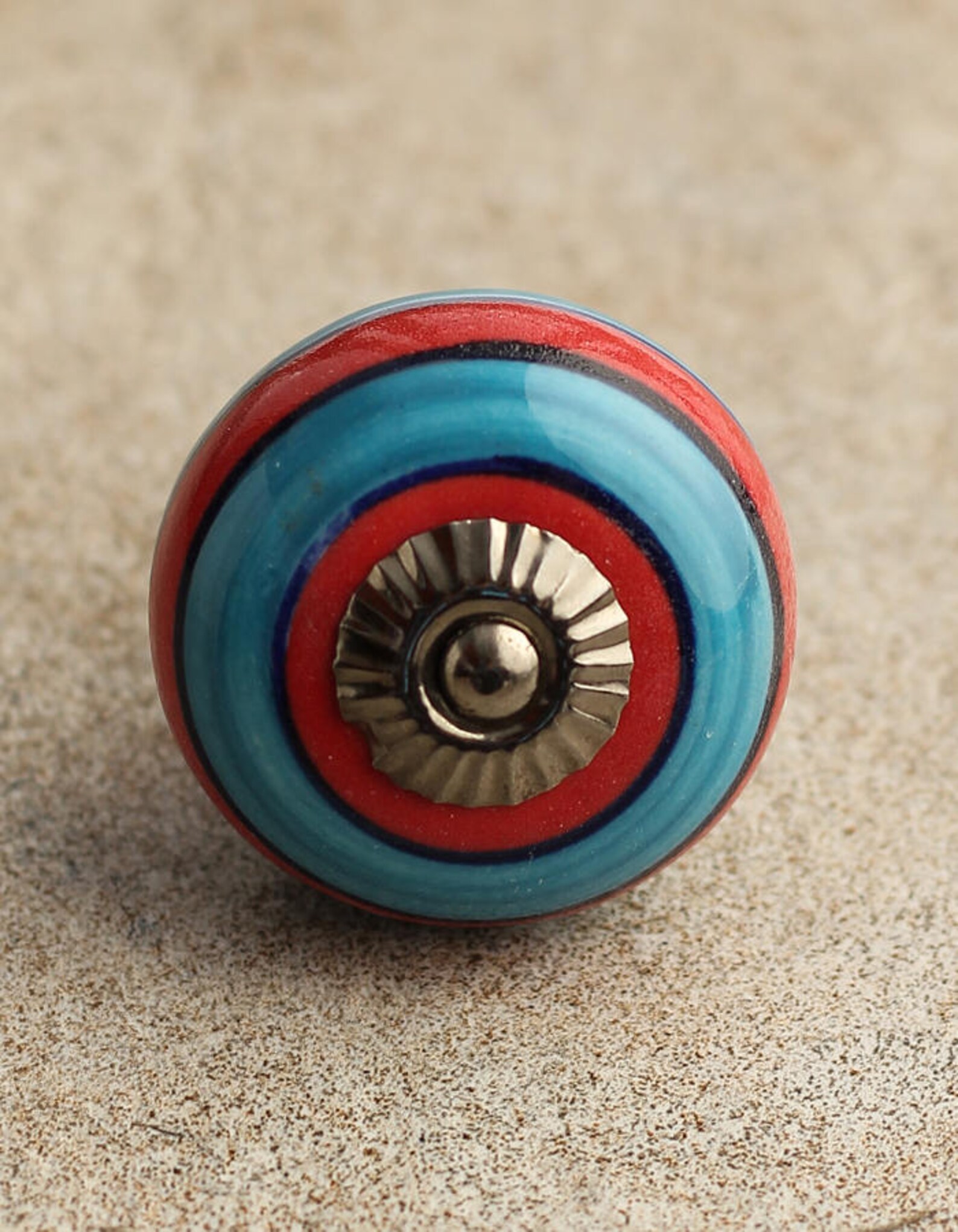 Blue and Red Circular Striped Ceramic Knobs Etsy Australia