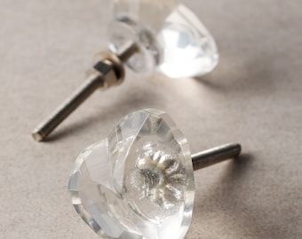 Crystal Heart Glass Knobs: Vintage Cabinet & Drawer Pulls