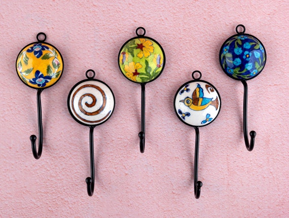 Assorted Multicolor Round Shape Handmade Colourful Ceramic Coat Hook Towel  Hook, Scarf Holdersdecorative Wall Hook, Coat Hanger Keys Hook 