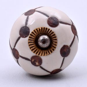 Handmade Ivory & Chocolate Brown Ceramic Cabinet Knob – Decorative Drawer Pull for Dresser