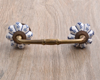 Handmade Blue Floral Ceramic Cabinet Pull: Kitchen & Furniture Hardware