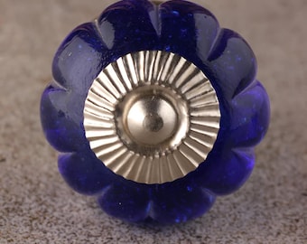 Blue Flower Ceramic Cabinet Knob: Decorative Dresser Drawer Pull