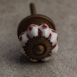 White and Maroon Ceramic Flower Shaped Cabinet Knob (Sold in Sets)