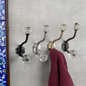 Clear Glass Wall Hooks Handmade Decorative Vintage Coat & Bath Wall Hanger Metal Furniture Hardware Hook