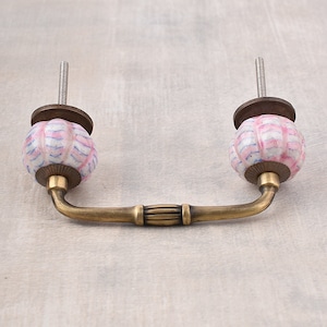 Pink and White Ceramic Drawer Pull Set | Kitchen Cabinet Hardware | Antique Silver, Brass, Brass Antique Finishes | Includes Screws